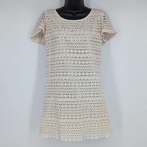 Urban Outfitters Staring at Stars Mini Dress M Cream Short Sleeve Crochet Lined